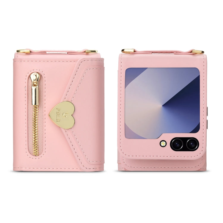 For Samsung Galaxy Z Flip6 POLA Love Buckle Multi-Card Slots Zipper Wallet Phone Case