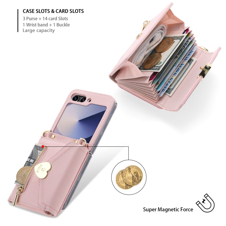 For Samsung Galaxy Z Flip6 POLA Love Buckle Multi-Card Slots Zipper Wallet Phone Case