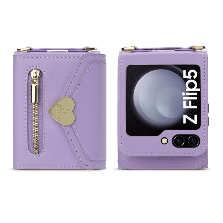 For Samsung Galaxy Z Flip5 POLA Love Buckle Multi-Card Slots Zipper Wallet Phone Case