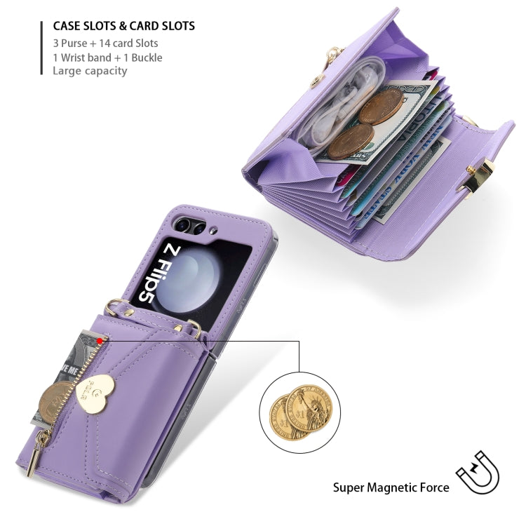 For Samsung Galaxy Z Flip5 POLA Love Buckle Multi-Card Slots Zipper Wallet Phone Case