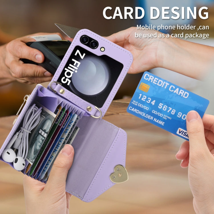 For Samsung Galaxy Z Flip5 POLA Love Buckle Multi-Card Slots Zipper Wallet Phone Case