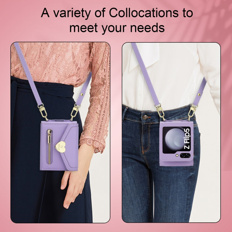 For Samsung Galaxy Z Flip5 POLA Love Buckle Multi-Card Slots Zipper Wallet Phone Case