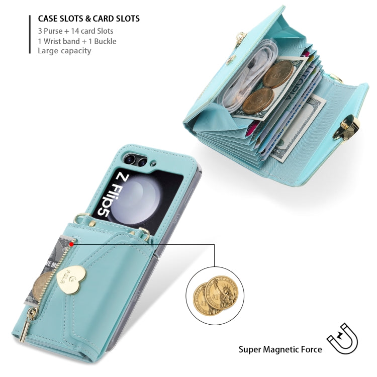 For Samsung Galaxy Z Flip5 POLA Love Buckle Multi-Card Slots Zipper Wallet Phone Case