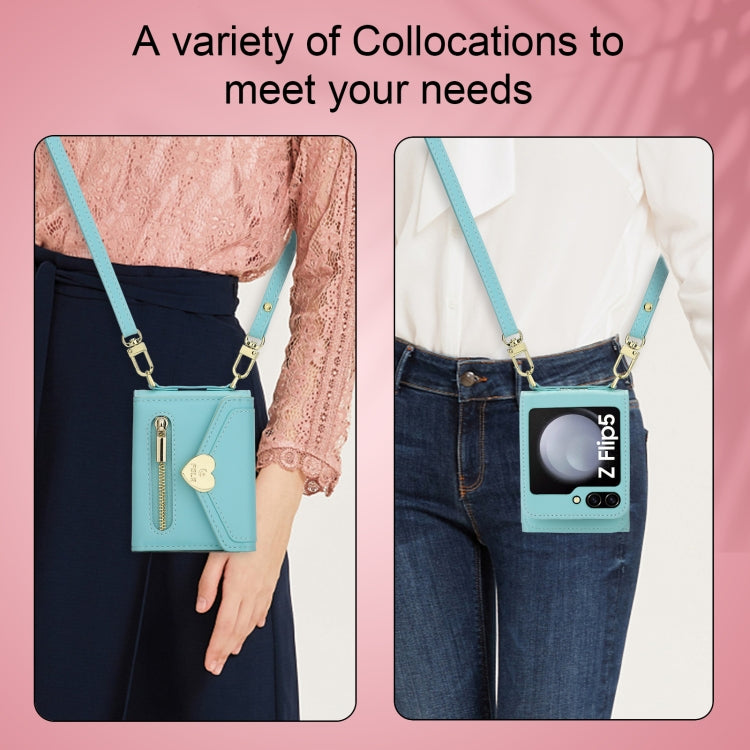 For Samsung Galaxy Z Flip5 POLA Love Buckle Multi-Card Slots Zipper Wallet Phone Case