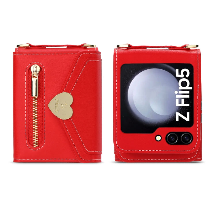 For Samsung Galaxy Z Flip5 POLA Love Buckle Multi-Card Slots Zipper Wallet Phone Case