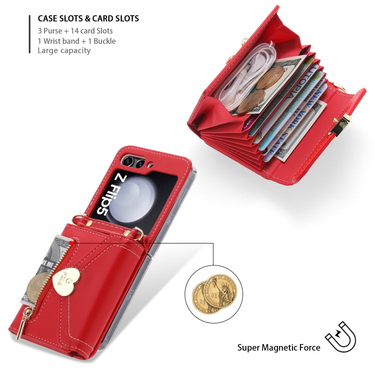 For Samsung Galaxy Z Flip5 POLA Love Buckle Multi-Card Slots Zipper Wallet Phone Case