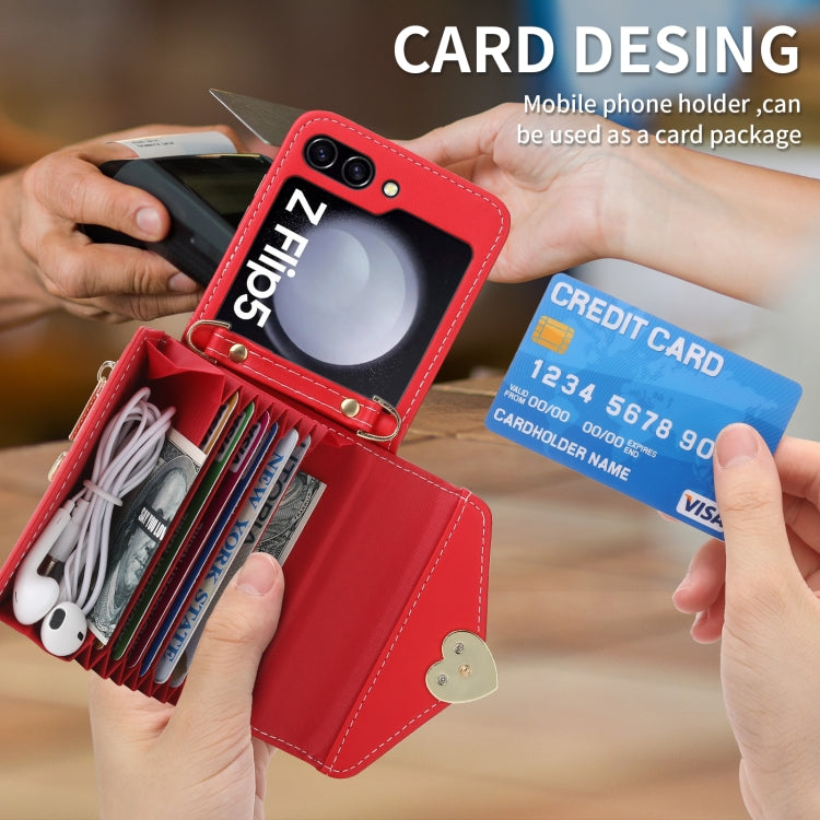 For Samsung Galaxy Z Flip5 POLA Love Buckle Multi-Card Slots Zipper Wallet Phone Case