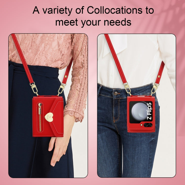 For Samsung Galaxy Z Flip5 POLA Love Buckle Multi-Card Slots Zipper Wallet Phone Case