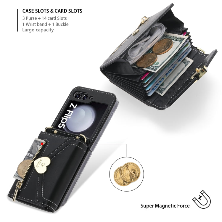 For Samsung Galaxy Z Flip5 POLA Love Buckle Multi-Card Slots Zipper Wallet Phone Case