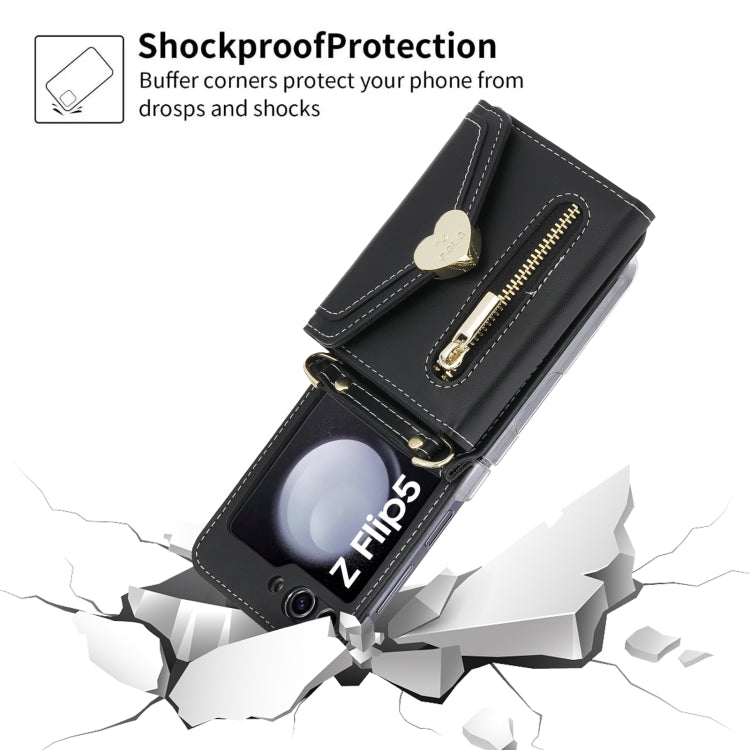 For Samsung Galaxy Z Flip5 POLA Love Buckle Multi-Card Slots Zipper Wallet Phone Case