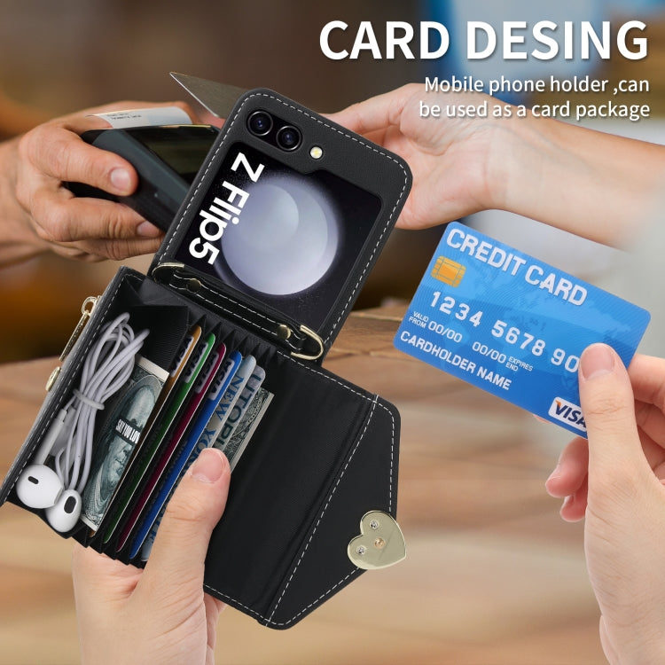 For Samsung Galaxy Z Flip5 POLA Love Buckle Multi-Card Slots Zipper Wallet Phone Case