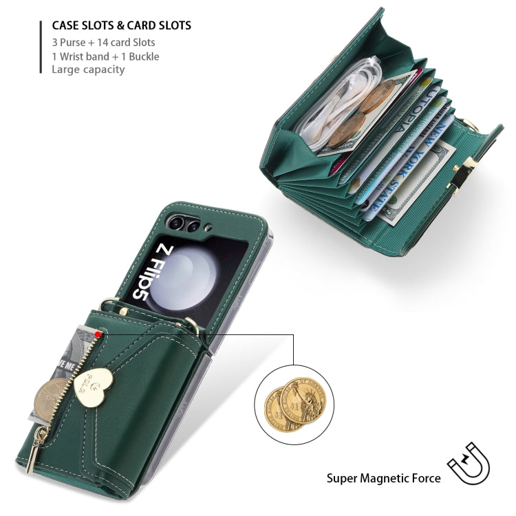 For Samsung Galaxy Z Flip5 POLA Love Buckle Multi-Card Slots Zipper Wallet Phone Case