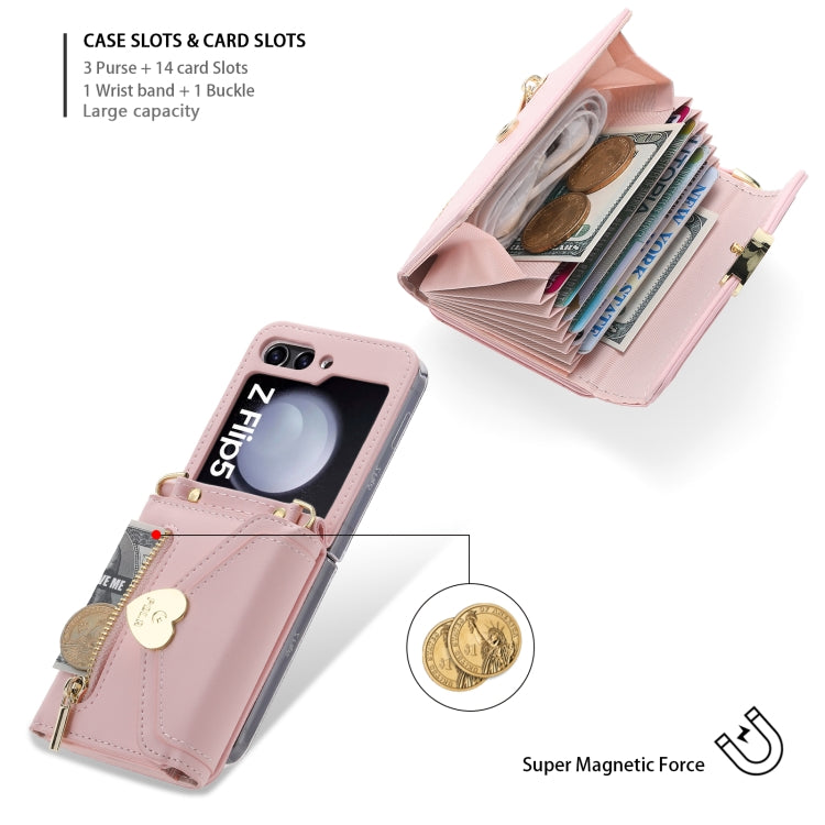 For Samsung Galaxy Z Flip5 POLA Love Buckle Multi-Card Slots Zipper Wallet Phone Case