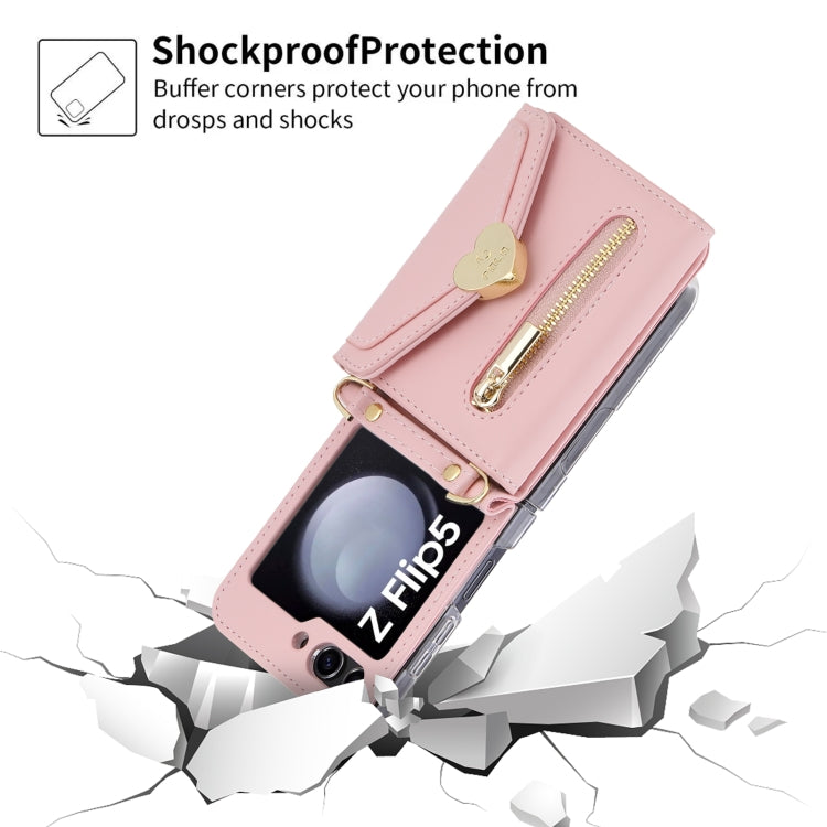 For Samsung Galaxy Z Flip5 POLA Love Buckle Multi-Card Slots Zipper Wallet Phone Case