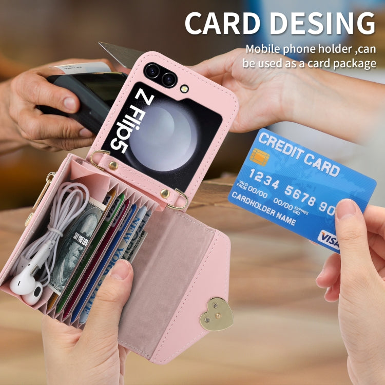 For Samsung Galaxy Z Flip5 POLA Love Buckle Multi-Card Slots Zipper Wallet Phone Case
