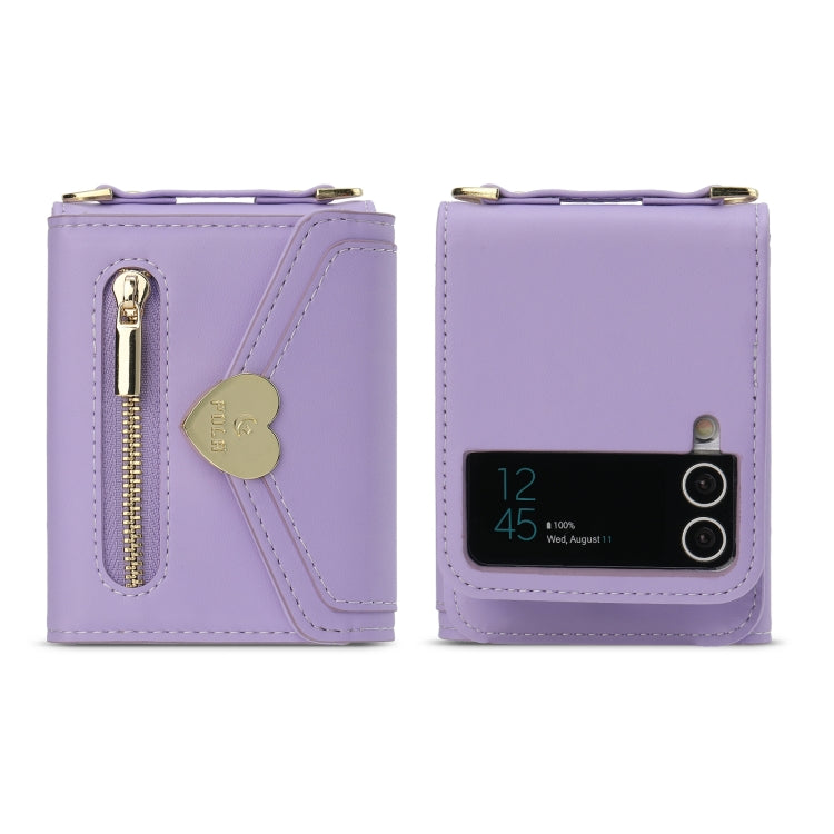 For Samsung Galaxy Z Flip4 POLA Love Buckle Multi-Card Slots Zipper Wallet Phone Case