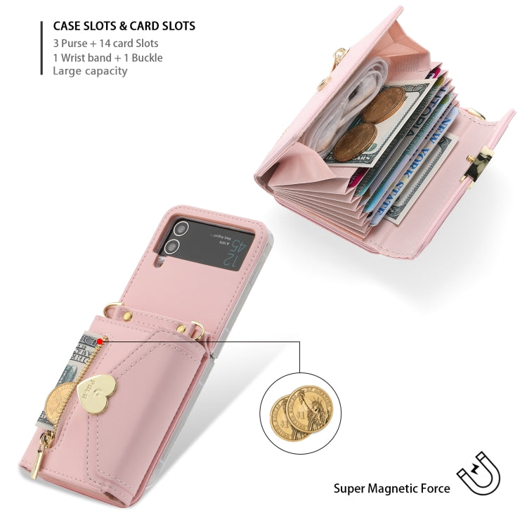 For Samsung Galaxy Z Flip4 POLA Love Buckle Multi-Card Slots Zipper Wallet Phone Case