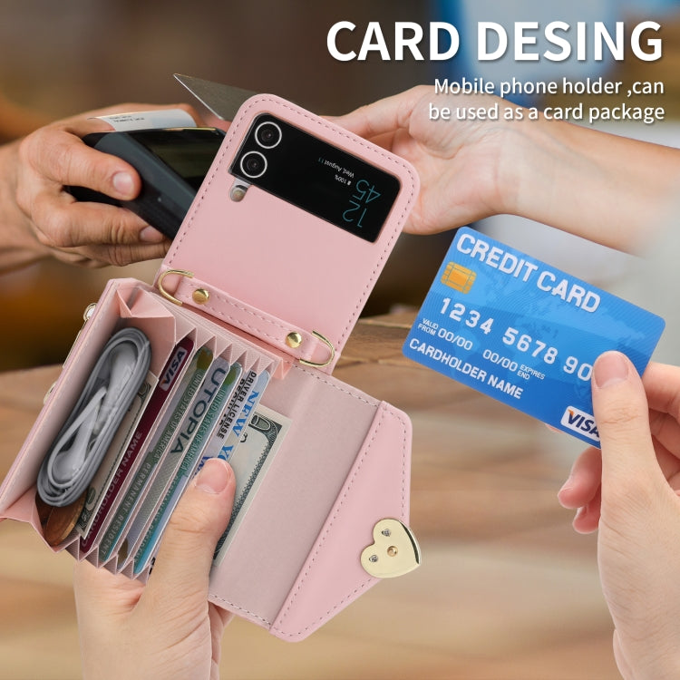 For Samsung Galaxy Z Flip4 POLA Love Buckle Multi-Card Slots Zipper Wallet Phone Case