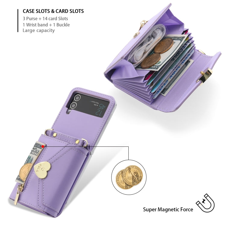 For Samsung Galaxy Z Flip3 5G POLA Love Buckle Multi-Card Slots Zipper Wallet Phone Case