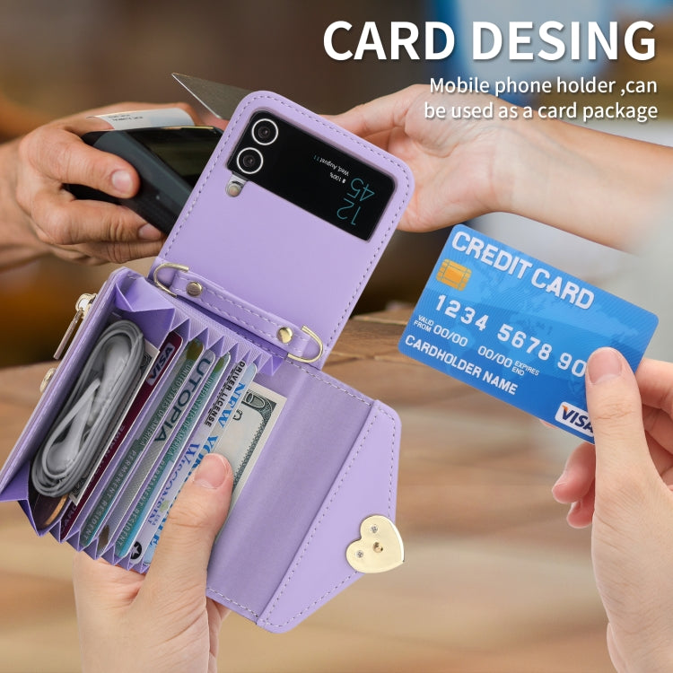 For Samsung Galaxy Z Flip3 5G POLA Love Buckle Multi-Card Slots Zipper Wallet Phone Case