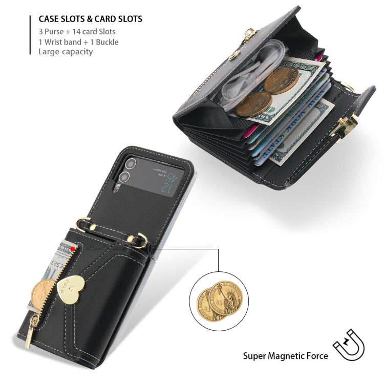 For Samsung Galaxy Z Flip3 5G POLA Love Buckle Multi-Card Slots Zipper Wallet Phone Case