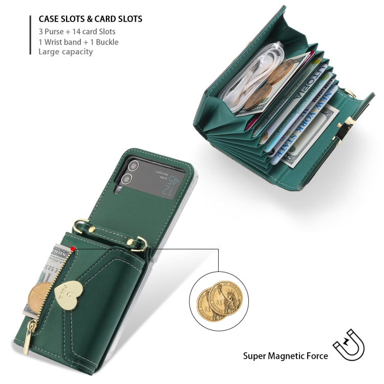 For Samsung Galaxy Z Flip3 5G POLA Love Buckle Multi-Card Slots Zipper Wallet Phone Case