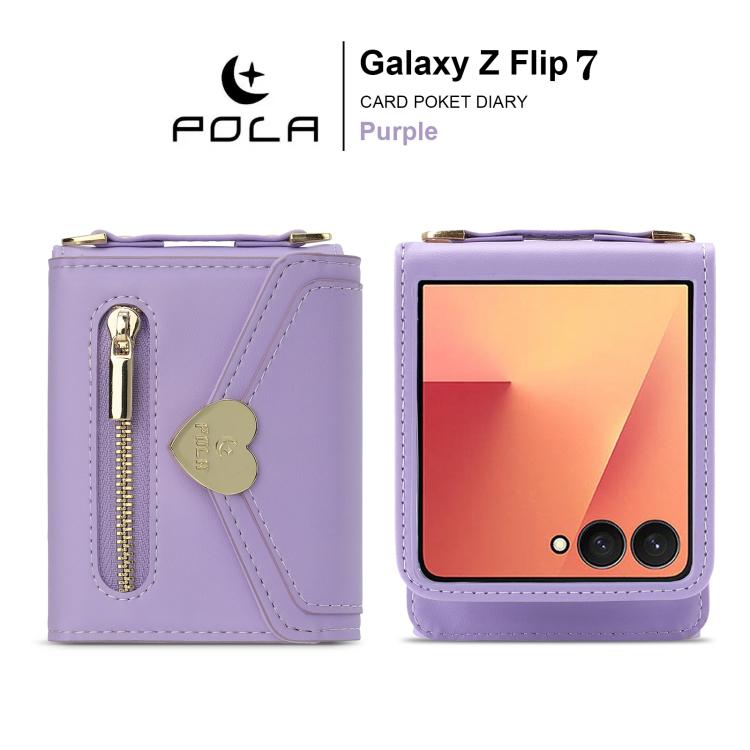 For Samsung Galaxy Z Flip7 5G POLA Love Buckle Multi-Card Slots Zipper Wallet Phone Case
