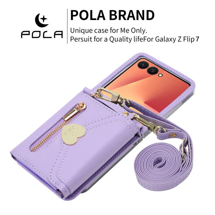 For Samsung Galaxy Z Flip7 5G POLA Love Buckle Multi-Card Slots Zipper Wallet Phone Case