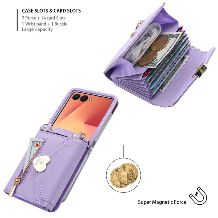 For Samsung Galaxy Z Flip7 5G POLA Love Buckle Multi-Card Slots Zipper Wallet Phone Case