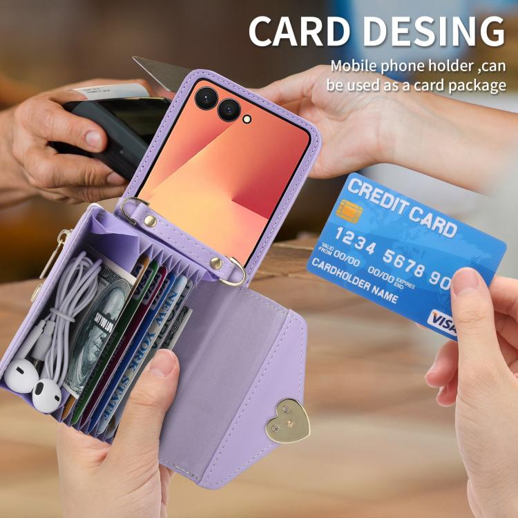 For Samsung Galaxy Z Flip7 5G POLA Love Buckle Multi-Card Slots Zipper Wallet Phone Case