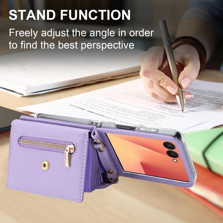 For Samsung Galaxy Z Flip7 5G POLA Love Buckle Multi-Card Slots Zipper Wallet Phone Case