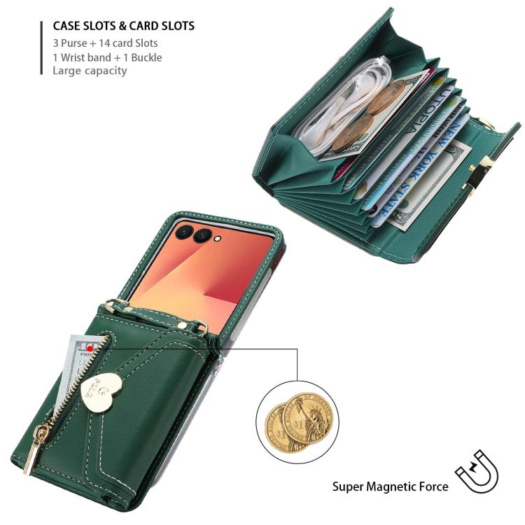 For Samsung Galaxy Z Flip7 5G POLA Love Buckle Multi-Card Slots Zipper Wallet Phone Case
