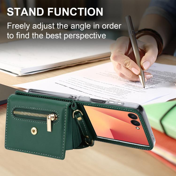 For Samsung Galaxy Z Flip7 5G POLA Love Buckle Multi-Card Slots Zipper Wallet Phone Case