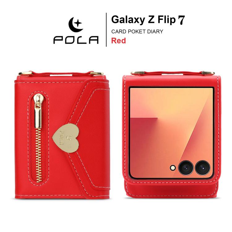 For Samsung Galaxy Z Flip7 5G POLA Love Buckle Multi-Card Slots Zipper Wallet Phone Case