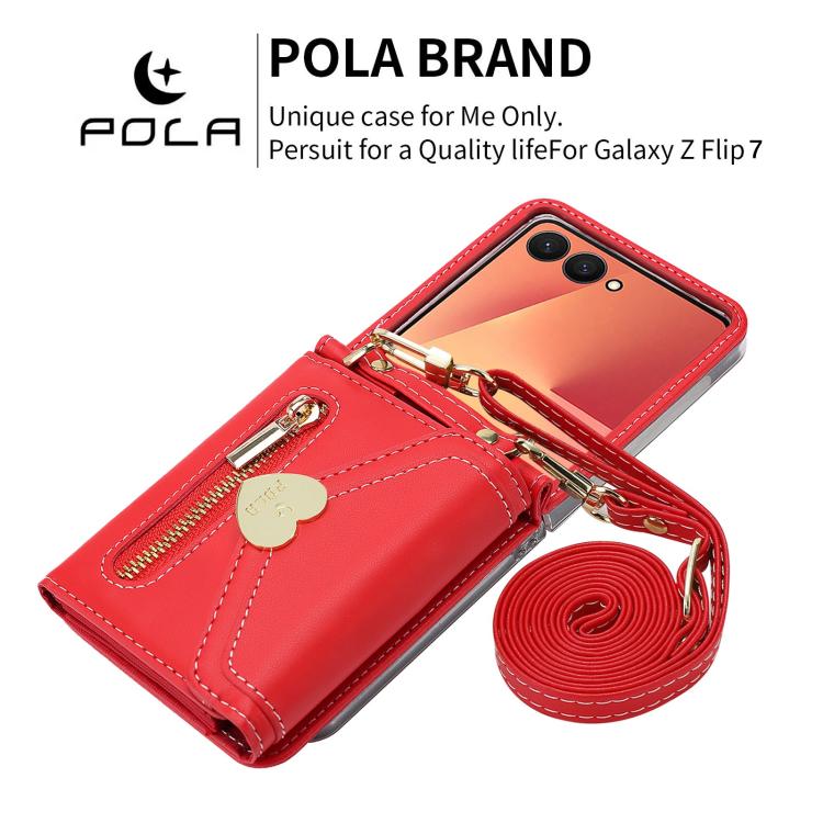 For Samsung Galaxy Z Flip7 5G POLA Love Buckle Multi-Card Slots Zipper Wallet Phone Case