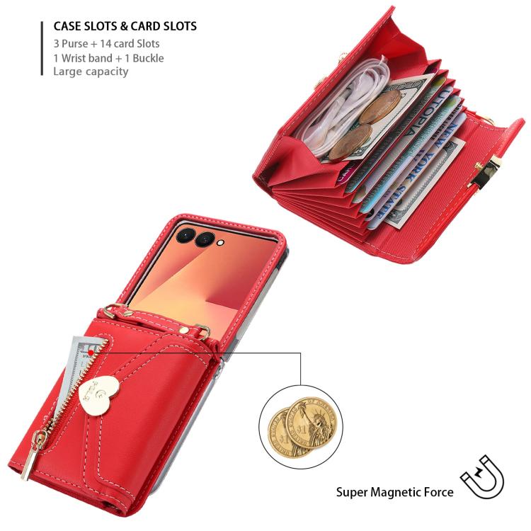 For Samsung Galaxy Z Flip7 5G POLA Love Buckle Multi-Card Slots Zipper Wallet Phone Case
