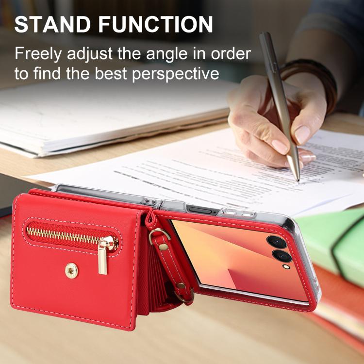 For Samsung Galaxy Z Flip7 5G POLA Love Buckle Multi-Card Slots Zipper Wallet Phone Case