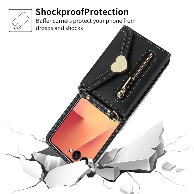 For Samsung Galaxy Z Flip7 5G POLA Love Buckle Multi-Card Slots Zipper Wallet Phone Case