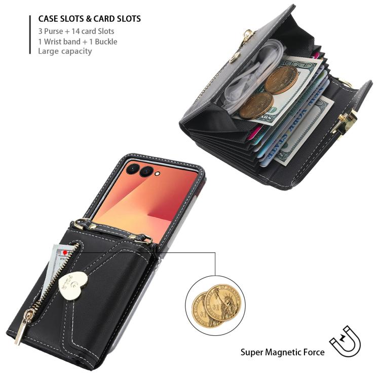 For Samsung Galaxy Z Flip7 5G POLA Love Buckle Multi-Card Slots Zipper Wallet Phone Case