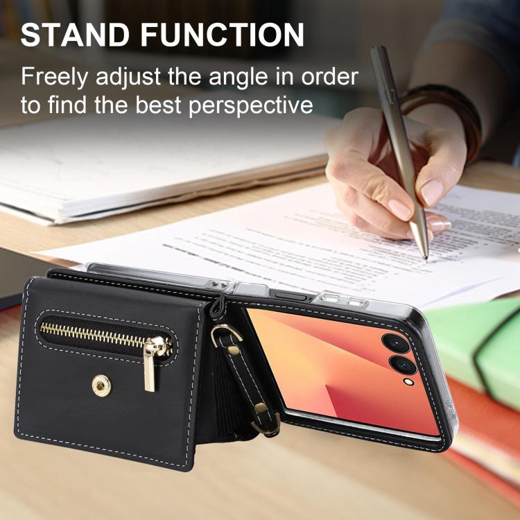 For Samsung Galaxy Z Flip7 5G POLA Love Buckle Multi-Card Slots Zipper Wallet Phone Case