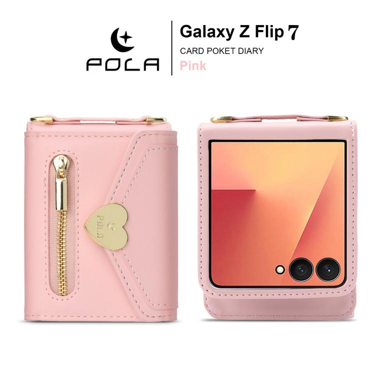 For Samsung Galaxy Z Flip7 5G POLA Love Buckle Multi-Card Slots Zipper Wallet Phone Case