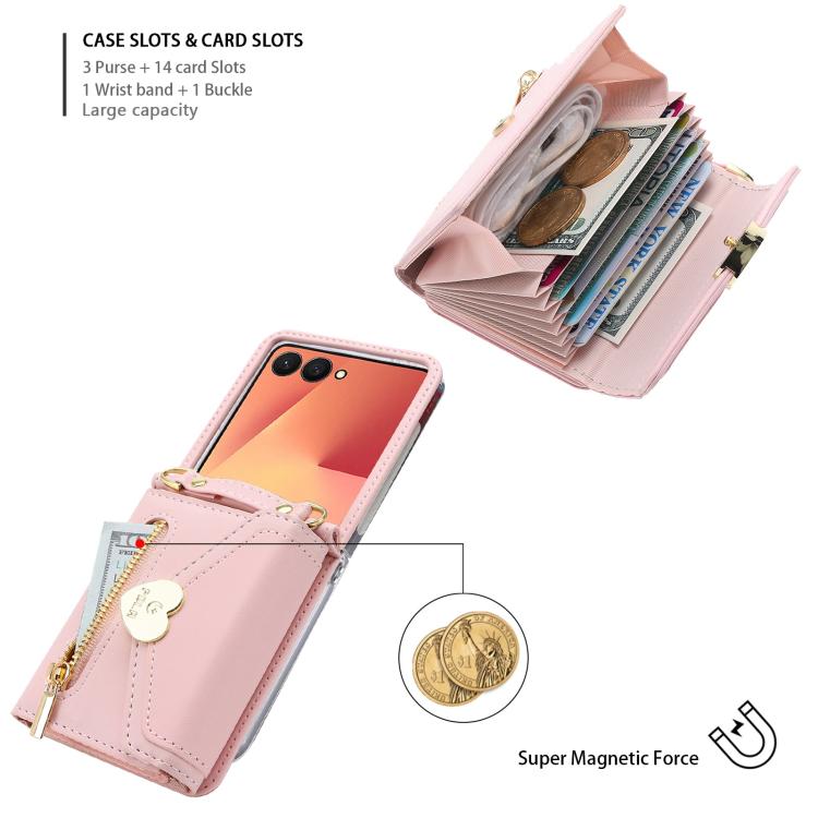 For Samsung Galaxy Z Flip7 5G POLA Love Buckle Multi-Card Slots Zipper Wallet Phone Case