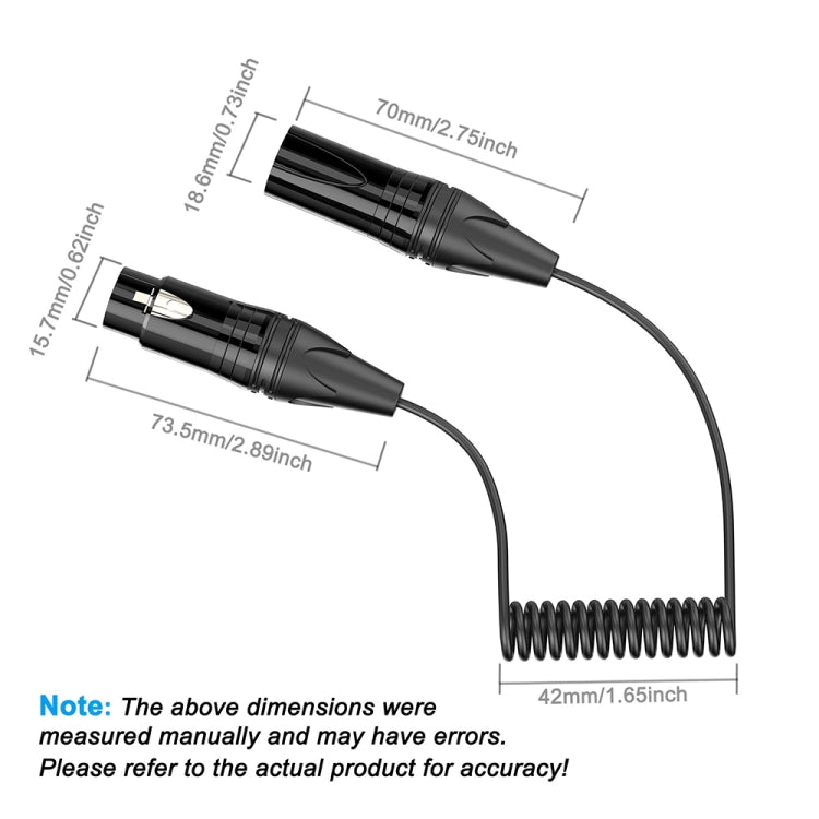 XLR 3 Pin Male to XLR 3 Pin Female Audio Microphone Balanced Shielded Coiled Pure Copper Cable, Length: 0.5m