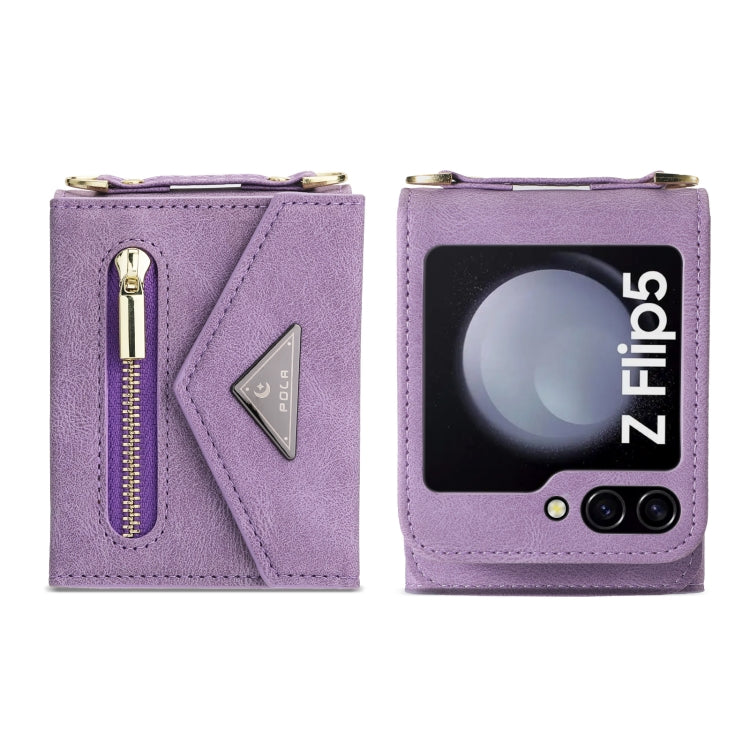For Samsung Galaxy Z Flip5 POLA Skin Feel Multi-Card Slots Zipper Wallet Phone Case