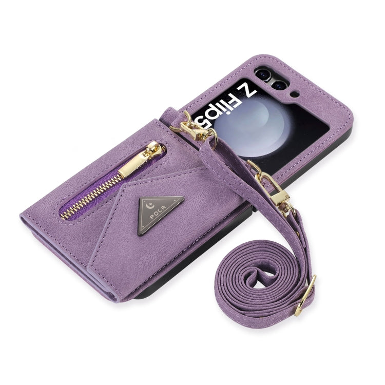 For Samsung Galaxy Z Flip5 POLA Skin Feel Multi-Card Slots Zipper Wallet Phone Case