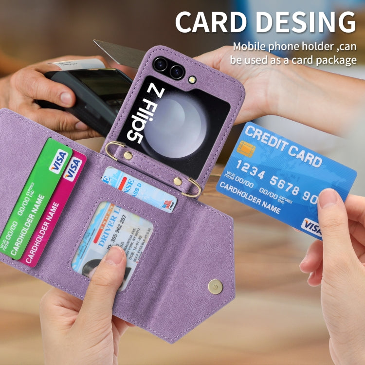 For Samsung Galaxy Z Flip5 POLA Skin Feel Multi-Card Slots Zipper Wallet Phone Case