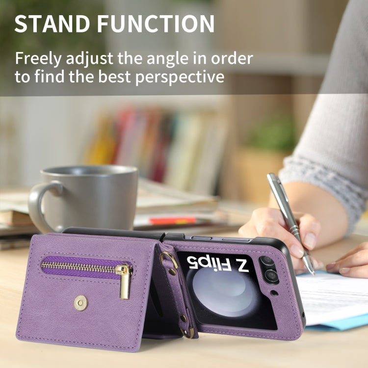 For Samsung Galaxy Z Flip5 POLA Skin Feel Multi-Card Slots Zipper Wallet Phone Case