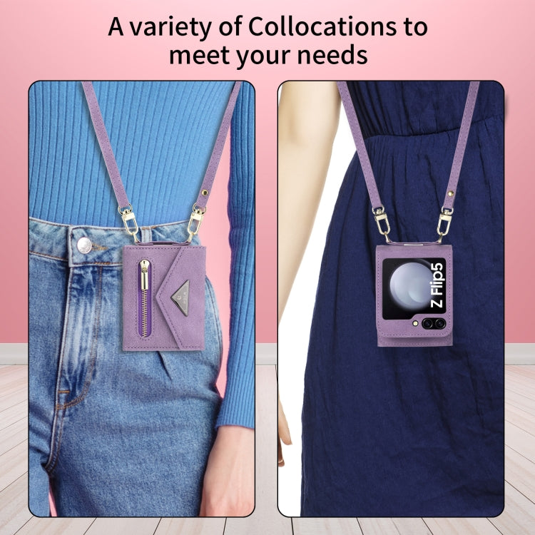 For Samsung Galaxy Z Flip5 POLA Skin Feel Multi-Card Slots Zipper Wallet Phone Case