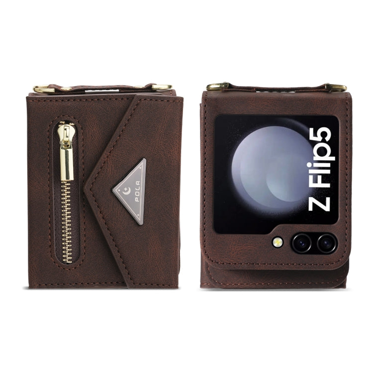 For Samsung Galaxy Z Flip5 POLA Skin Feel Multi-Card Slots Zipper Wallet Phone Case