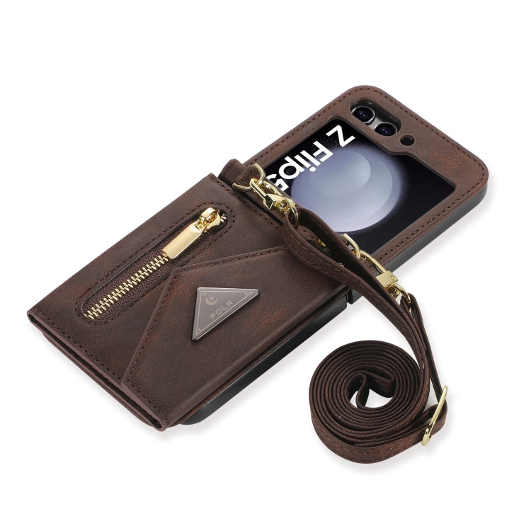 For Samsung Galaxy Z Flip5 POLA Skin Feel Multi-Card Slots Zipper Wallet Phone Case